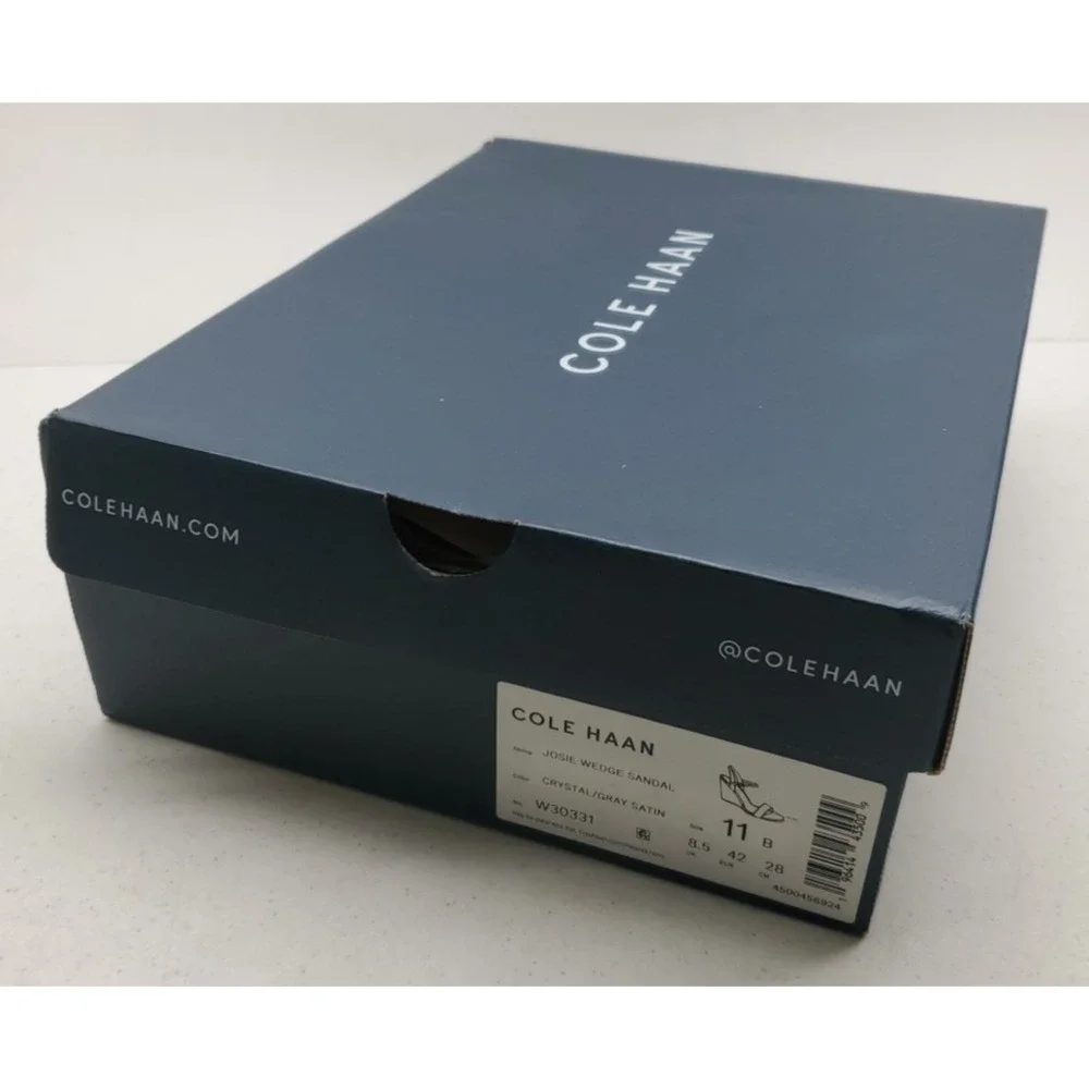 Cole Haan Josie Wedge Heel Sandals Crystal Gray‎ Satin W30331 Women's Sz 11B NEW